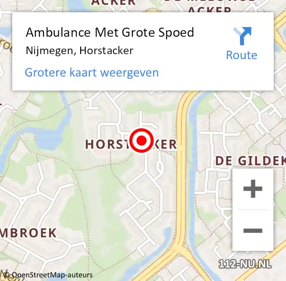 Locatie op kaart van de 112 melding: Ambulance Met Grote Spoed Naar Nijmegen, Horstacker op 14 december 2018 21:23
