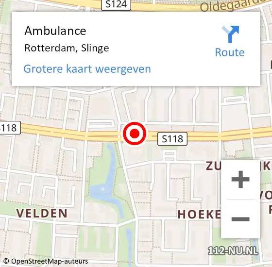 Locatie op kaart van de 112 melding: Ambulance Rotterdam, Slinge op 14 december 2018 21:44