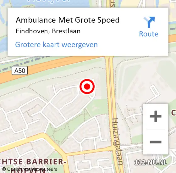 Locatie op kaart van de 112 melding: Ambulance Met Grote Spoed Naar Eindhoven, Brestlaan op 14 december 2018 22:01