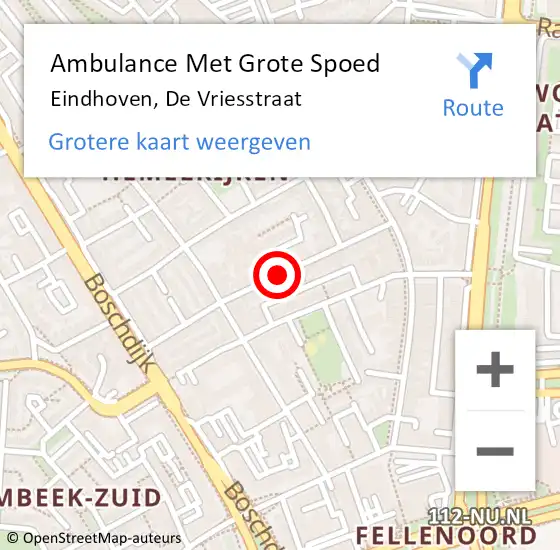 Locatie op kaart van de 112 melding: Ambulance Met Grote Spoed Naar Eindhoven, De Vriesstraat op 14 december 2018 23:01