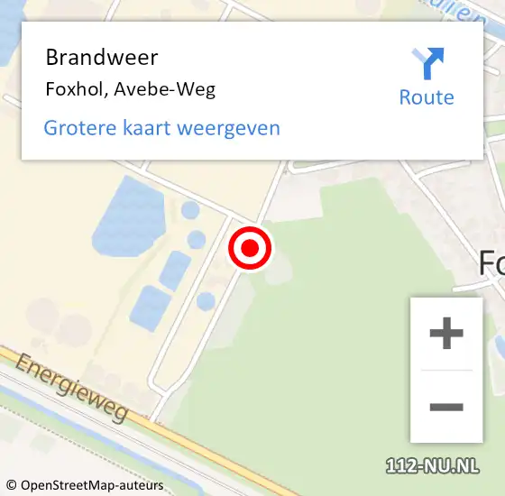 Locatie op kaart van de 112 melding: Brandweer Foxhol, Avebe-Weg op 14 december 2018 23:05
