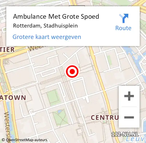 Locatie op kaart van de 112 melding: Ambulance Met Grote Spoed Naar Rotterdam, Stadhuisplein op 15 december 2018 03:48