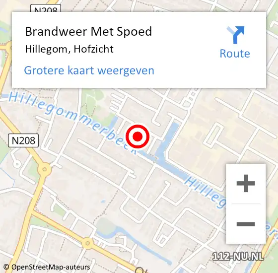 Locatie op kaart van de 112 melding: Brandweer Met Spoed Naar Hillegom, Hofzicht op 17 maart 2014 17:46