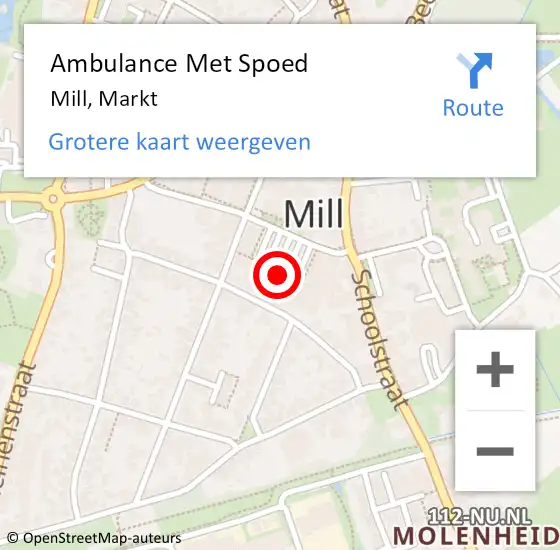 Locatie op kaart van de 112 melding: Ambulance Met Spoed Naar Mill, Markt op 15 december 2018 12:48