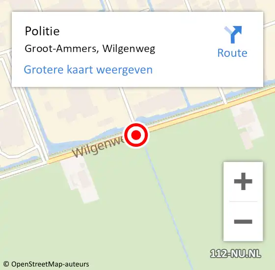 Locatie op kaart van de 112 melding: Politie Groot-Ammers, Wilgenweg op 15 december 2018 12:51