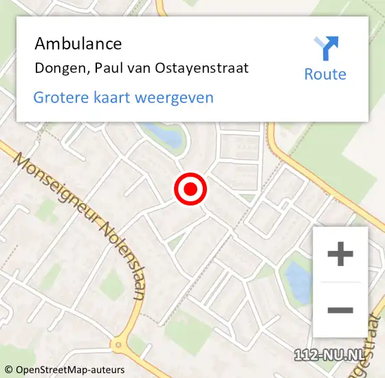 Locatie op kaart van de 112 melding: Ambulance Dongen, Paul van Ostayenstraat op 15 december 2018 13:23