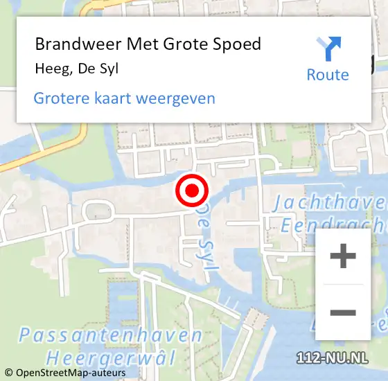 Locatie op kaart van de 112 melding: Brandweer Met Grote Spoed Naar Heeg, De Syl op 15 december 2018 14:35