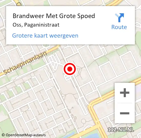 Locatie op kaart van de 112 melding: Brandweer Met Grote Spoed Naar Oss, Paganinistraat op 15 december 2018 14:41