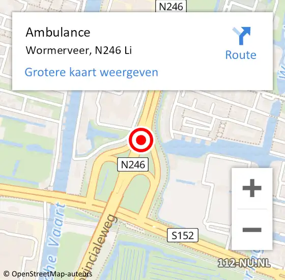 Locatie op kaart van de 112 melding: Ambulance Wormerveer, N246 Li op 15 december 2018 15:32