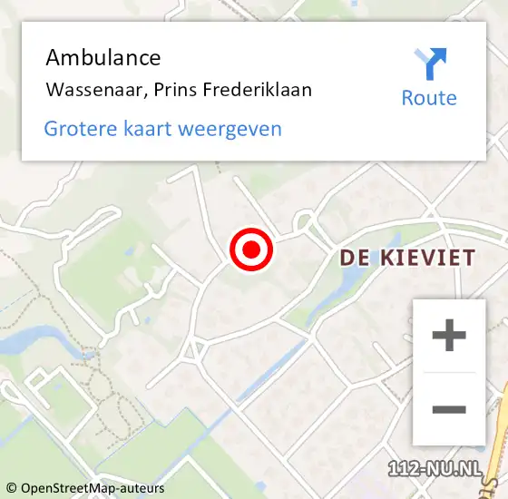 Locatie op kaart van de 112 melding: Ambulance Wassenaar, Prins Frederiklaan op 15 december 2018 17:15