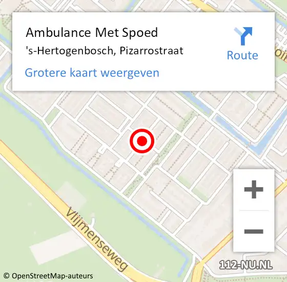 Locatie op kaart van de 112 melding: Ambulance Met Spoed Naar 's-Hertogenbosch, Pizarrostraat op 15 december 2018 18:14