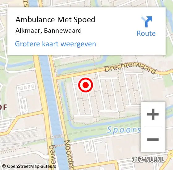 Locatie op kaart van de 112 melding: Ambulance Met Spoed Naar Alkmaar, Bannewaard op 15 december 2018 18:22
