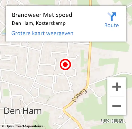 Locatie op kaart van de 112 melding: Brandweer Met Spoed Naar Den Ham, Kosterskamp op 15 december 2018 18:56
