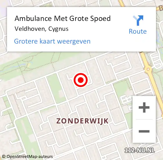 Locatie op kaart van de 112 melding: Ambulance Met Grote Spoed Naar Veldhoven, Cygnus op 15 december 2018 20:04