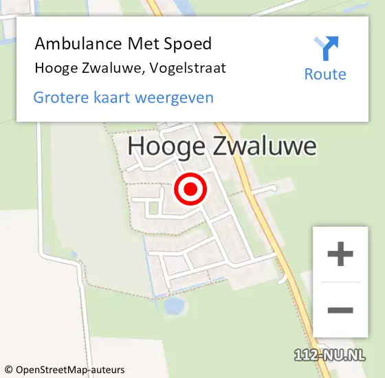 Locatie op kaart van de 112 melding: Ambulance Met Spoed Naar Hooge Zwaluwe, Vogelstraat op 15 december 2018 20:12