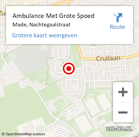 Locatie op kaart van de 112 melding: Ambulance Met Grote Spoed Naar Made, Nachtegaalstraat op 15 december 2018 22:07