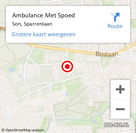 Locatie op kaart van de 112 melding: Ambulance Met Spoed Naar Son, Sparrenlaan op 15 december 2018 22:16