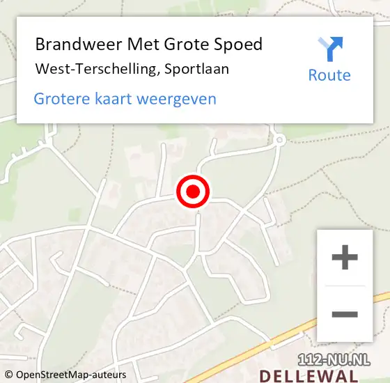 Locatie op kaart van de 112 melding: Brandweer Met Grote Spoed Naar West-Terschelling, Sportlaan op 15 december 2018 23:30