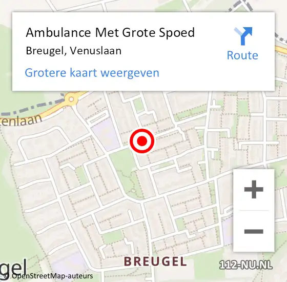 Locatie op kaart van de 112 melding: Ambulance Met Grote Spoed Naar Breugel, Venuslaan op 16 december 2018 02:15