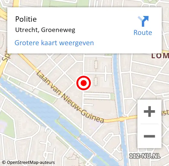 Locatie op kaart van de 112 melding: Politie Utrecht, Groeneweg op 16 december 2018 02:40
