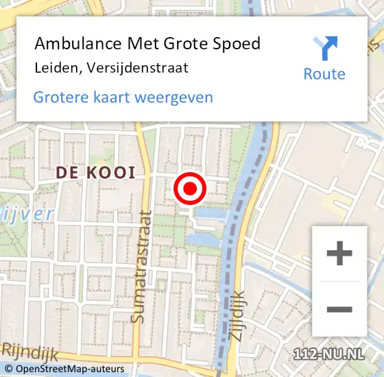 Locatie op kaart van de 112 melding: Ambulance Met Grote Spoed Naar Leiden, Versijdenstraat op 16 december 2018 08:44