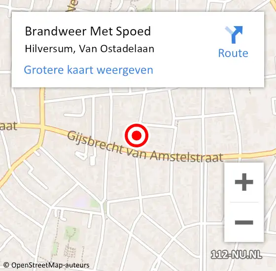 Locatie op kaart van de 112 melding: Brandweer Met Spoed Naar Hilversum, Van Ostadelaan op 16 december 2018 11:19