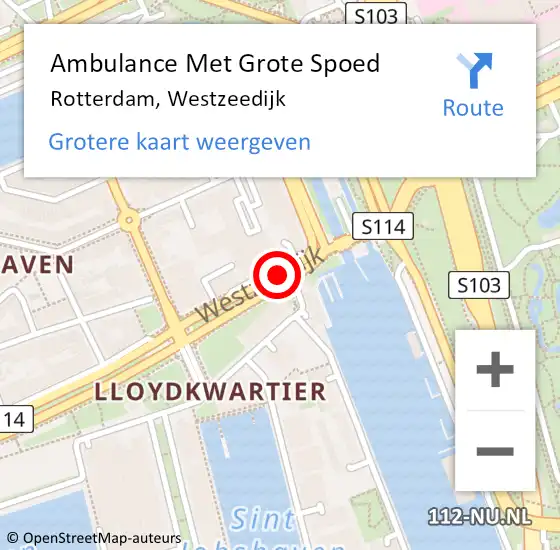 Locatie op kaart van de 112 melding: Ambulance Met Grote Spoed Naar Rotterdam, Westzeedijk op 16 december 2018 13:23