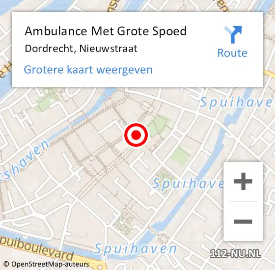 Locatie op kaart van de 112 melding: Ambulance Met Grote Spoed Naar Dordrecht, Nieuwstraat op 16 december 2018 15:08