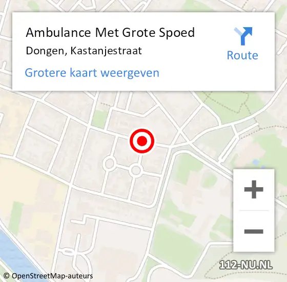 Locatie op kaart van de 112 melding: Ambulance Met Grote Spoed Naar Dongen, Kastanjestraat op 16 december 2018 15:10