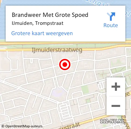 Locatie op kaart van de 112 melding: Brandweer Met Grote Spoed Naar IJmuiden, Trompstraat op 16 december 2018 15:49