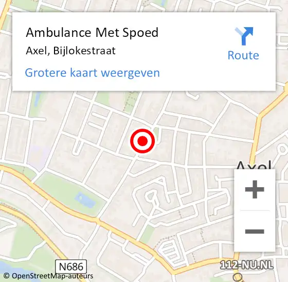 Locatie op kaart van de 112 melding: Ambulance Met Spoed Naar Axel, Bijlokestraat op 16 december 2018 17:47