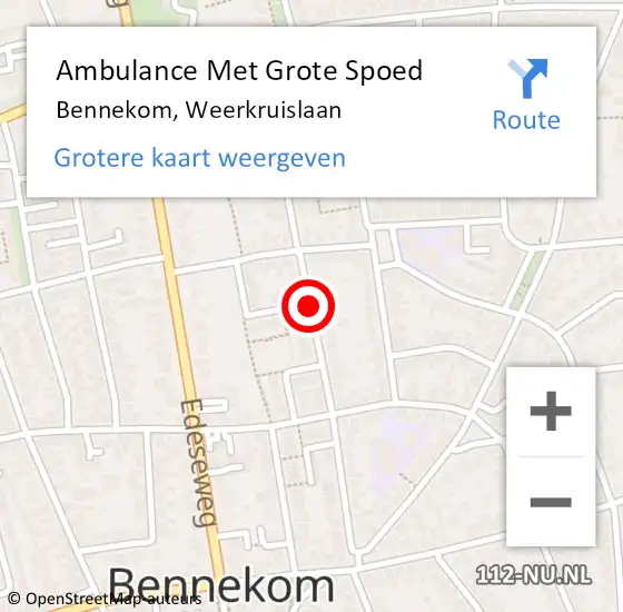 Locatie op kaart van de 112 melding: Ambulance Met Grote Spoed Naar Bennekom, Weerkruislaan op 16 december 2018 18:10
