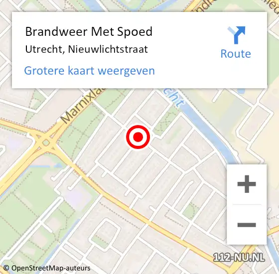 Locatie op kaart van de 112 melding: Brandweer Met Spoed Naar Utrecht, Nieuwlichtstraat op 16 december 2018 18:54