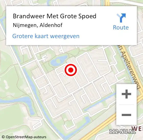 Locatie op kaart van de 112 melding: Brandweer Met Grote Spoed Naar Nijmegen, Aldenhof op 16 december 2018 23:33
