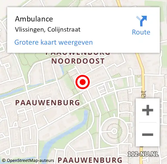 Locatie op kaart van de 112 melding: Ambulance Vlissingen, Colijnstraat op 17 december 2018 00:54