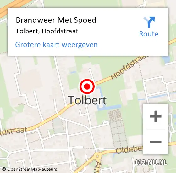 Locatie op kaart van de 112 melding: Brandweer Met Spoed Naar Tolbert, Hoofdstraat op 17 december 2018 06:14