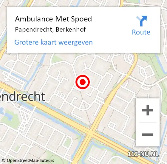 Locatie op kaart van de 112 melding: Ambulance Met Spoed Naar Papendrecht, Berkenhof op 17 december 2018 07:57