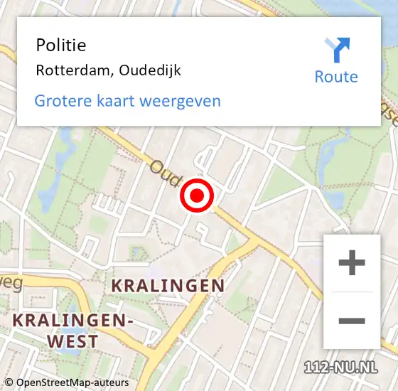Locatie op kaart van de 112 melding: Politie Rotterdam, Oudedijk op 17 december 2018 08:05