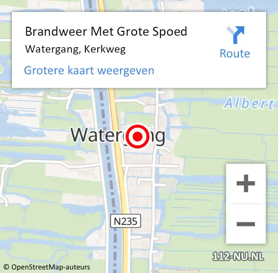 Locatie op kaart van de 112 melding: Brandweer Met Grote Spoed Naar Watergang, Kerkweg op 17 december 2018 08:45