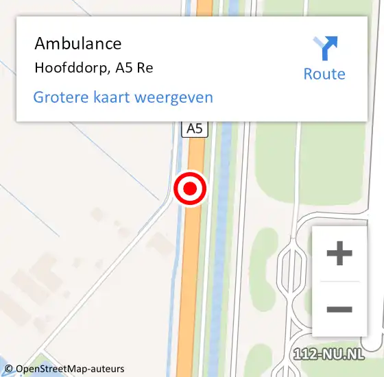 Locatie op kaart van de 112 melding: Ambulance Hoofddorp, A5 Re op 17 december 2018 08:46