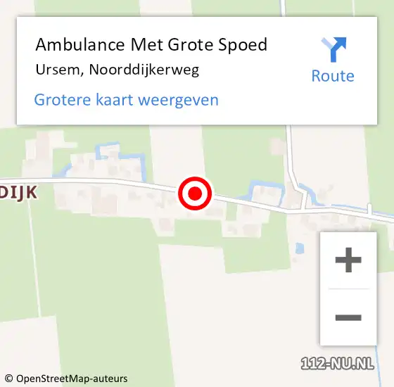 Locatie op kaart van de 112 melding: Ambulance Met Grote Spoed Naar Ursem, Noorddijkerweg op 17 december 2018 10:35