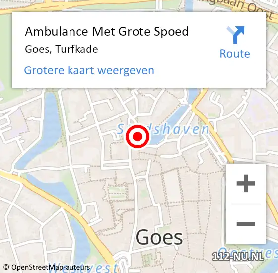 Locatie op kaart van de 112 melding: Ambulance Met Grote Spoed Naar Goes, Turfkade op 17 december 2018 11:03
