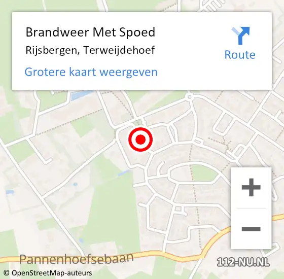 Locatie op kaart van de 112 melding: Brandweer Met Spoed Naar Rijsbergen, Terweijdehoef op 17 december 2018 11:22