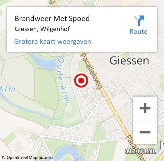 Locatie op kaart van de 112 melding: Brandweer Met Spoed Naar Giessen, Wilgenhof op 17 december 2018 11:32