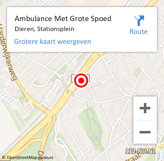 Locatie op kaart van de 112 melding: Ambulance Met Grote Spoed Naar Dieren, Stationsplein op 17 december 2018 12:50