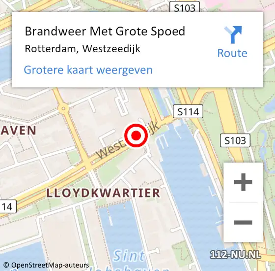 Locatie op kaart van de 112 melding: Brandweer Met Grote Spoed Naar Rotterdam, Westzeedijk op 17 december 2018 13:57