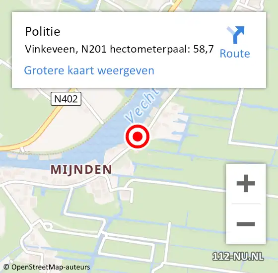 Locatie op kaart van de 112 melding: Politie Vinkeveen, N201 hectometerpaal: 58,7 op 17 december 2018 13:59