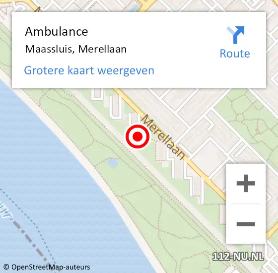 Locatie op kaart van de 112 melding: Ambulance Maassluis, Merellaan op 17 december 2018 14:52