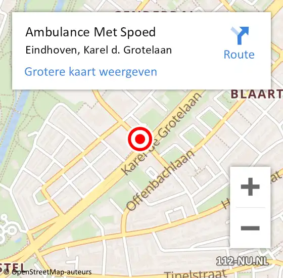 Locatie op kaart van de 112 melding: Ambulance Met Spoed Naar Eindhoven, Karel de Grotelaan op 17 december 2018 15:34