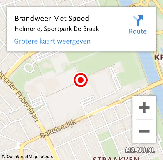 Locatie op kaart van de 112 melding: Brandweer Met Spoed Naar Helmond, Sportpark De Braak op 17 december 2018 15:49